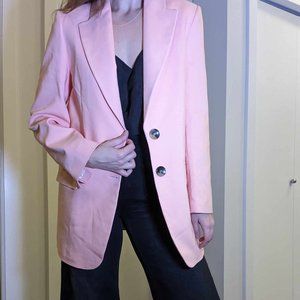 {Zara} Cotton-Blend Barbiecore Pink Oversized Structured Blazer BNWT Office Wear
